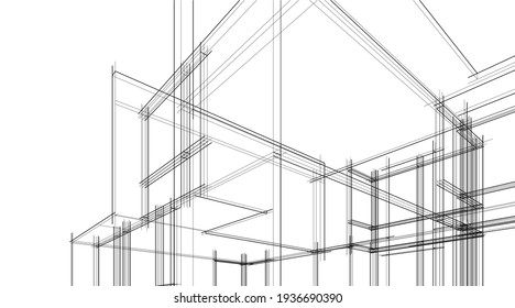 house building sketch architecture 3d illustration