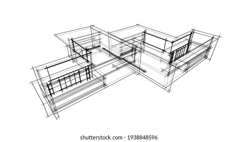 house building sketch architecture 3d illustration