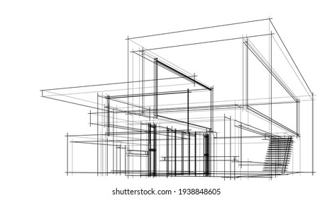 house building sketch architecture 3d illustration