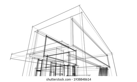 house building sketch architecture 3d illustration
