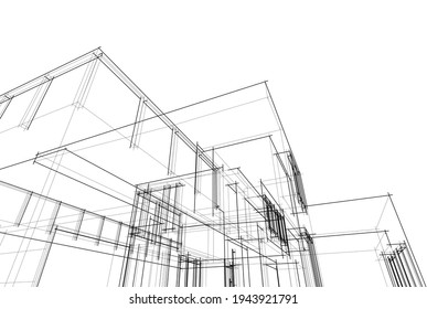 house building sketch architecture 3d illustration