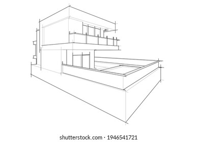 house building sketch architecture 3d illustration