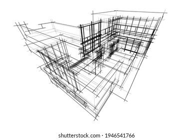 house building sketch architecture 3d illustration