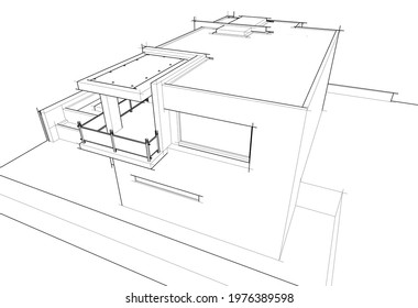 house building sketch architecture 3d illustration