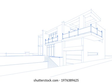 house building sketch architecture 3d illustration