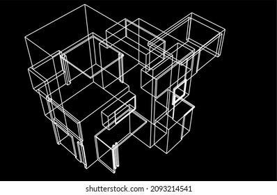 arquitectura de boceto del edificio de la casa 3d ilustración