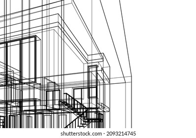 Gebäudeskizzenarchitektur 3D-Illustration