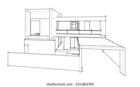 house building sketch architecture 3d illustration