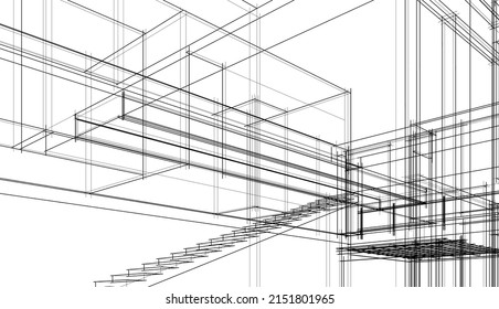 house building sketch architecture 3d illustration