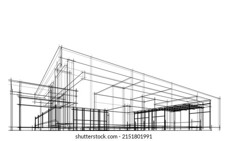 house building sketch architecture 3d illustration