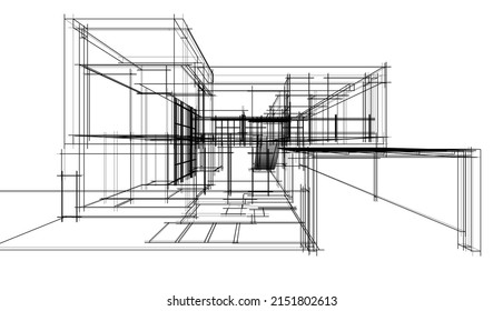 house building sketch architecture 3d illustration