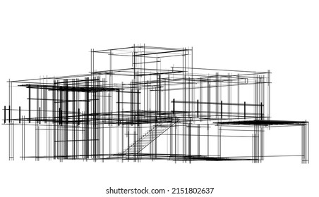 house building sketch architecture 3d illustration