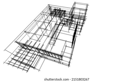 house building sketch architecture 3d illustration