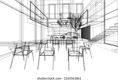 House building sketch architecture 3d illustration