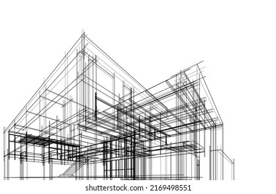 house building sketch architecture 3d illustration