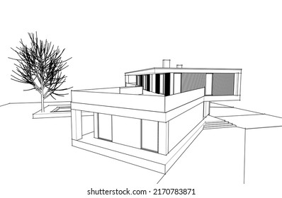 arquitectura de boceto del edificio de la casa 3d ilustración