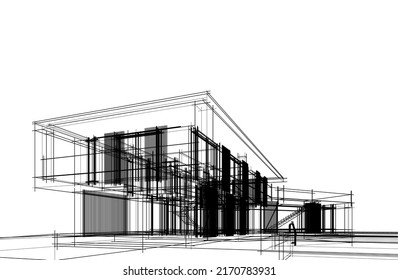 house building sketch architecture 3d illustration