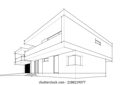 House Building Sketch Architecture 3d Illustration