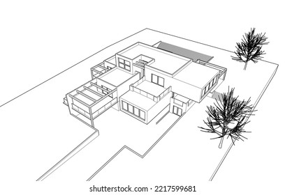 house building sketch architecture 3d illustration