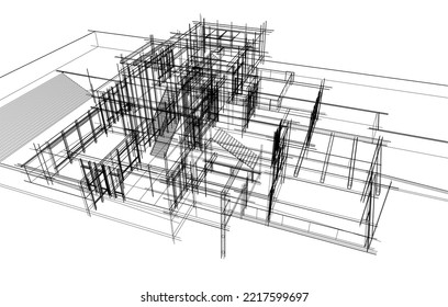 arquitectura de boceto del edificio de la casa 3d ilustración