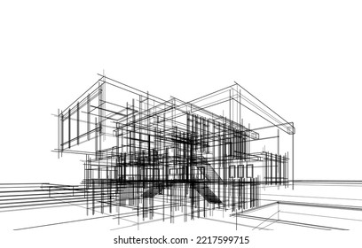 house building sketch architecture 3d illustration