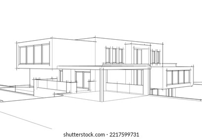 house building sketch architecture 3d illustration