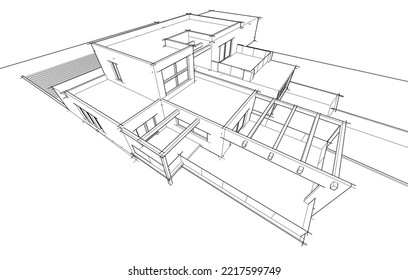 house building sketch architecture 3d illustration
