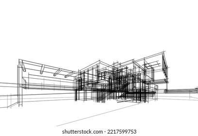 house building sketch architecture 3d illustration