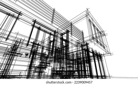 house building sketch architecture 3d illustration