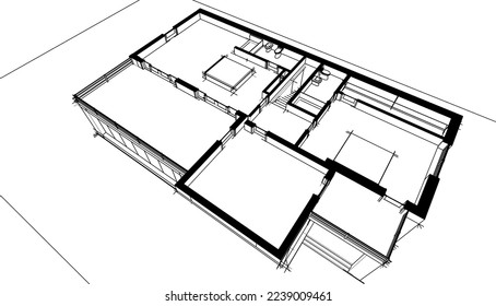 house building sketch architecture 3d illustration