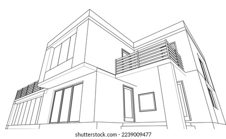 house building sketch architecture 3d illustration