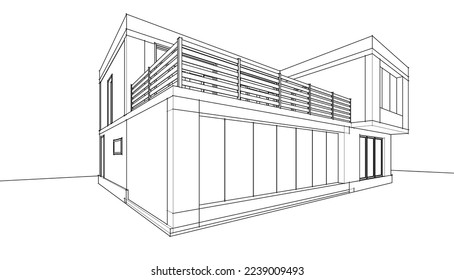 house building sketch architecture 3d illustration