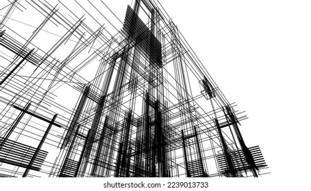 house building sketch architecture 3d illustration