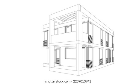 house building sketch architecture 3d illustration