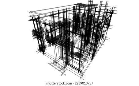 house building sketch architecture 3d illustration