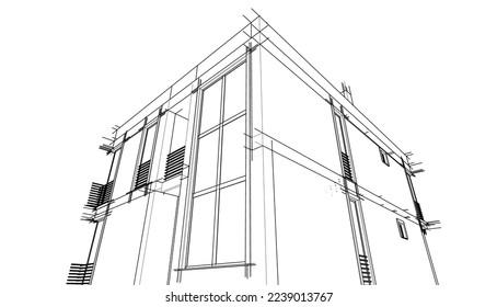 house building sketch architecture 3d illustration