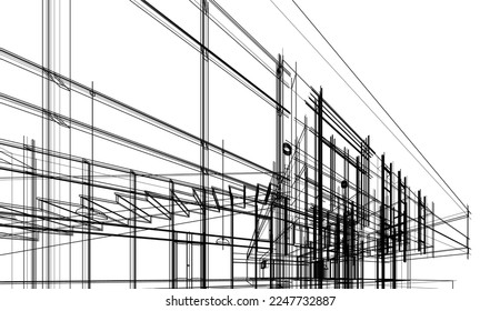house building sketch architecture 3d illustration