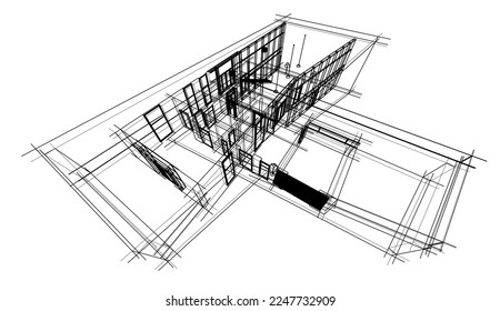 house building sketch architecture 3d illustration