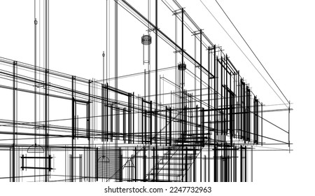 house building sketch architecture 3d illustration