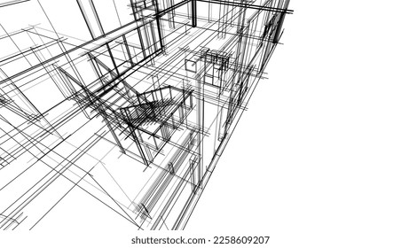 house building sketch architecture 3d illustration