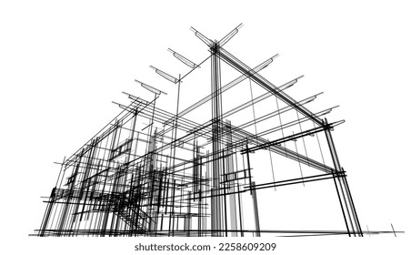 house building sketch architecture 3d illustration