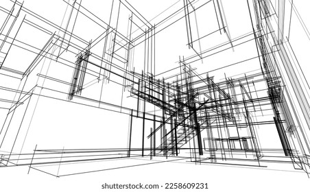 house building sketch architecture 3d illustration