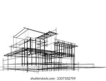 house building sketch architecture 3d illustration