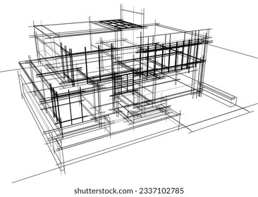 house building sketch architecture 3d illustration