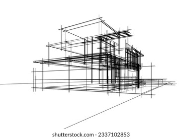 house building sketch architecture 3d illustration