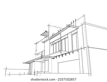 house building sketch architecture 3d illustration