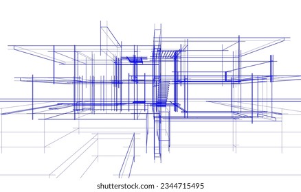 house building sketch architecture 3d illustration