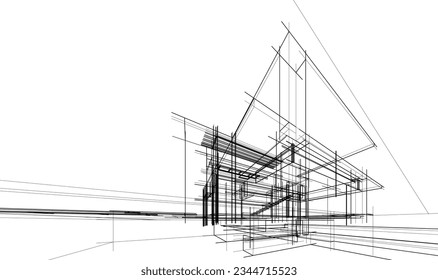 house building sketch architecture 3d illustration