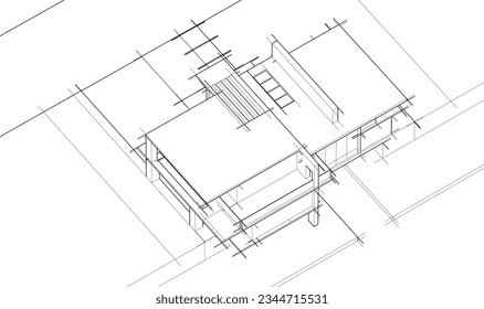 house building sketch architecture 3d illustration