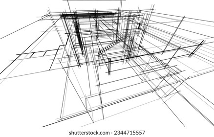 house building sketch architecture 3d illustration